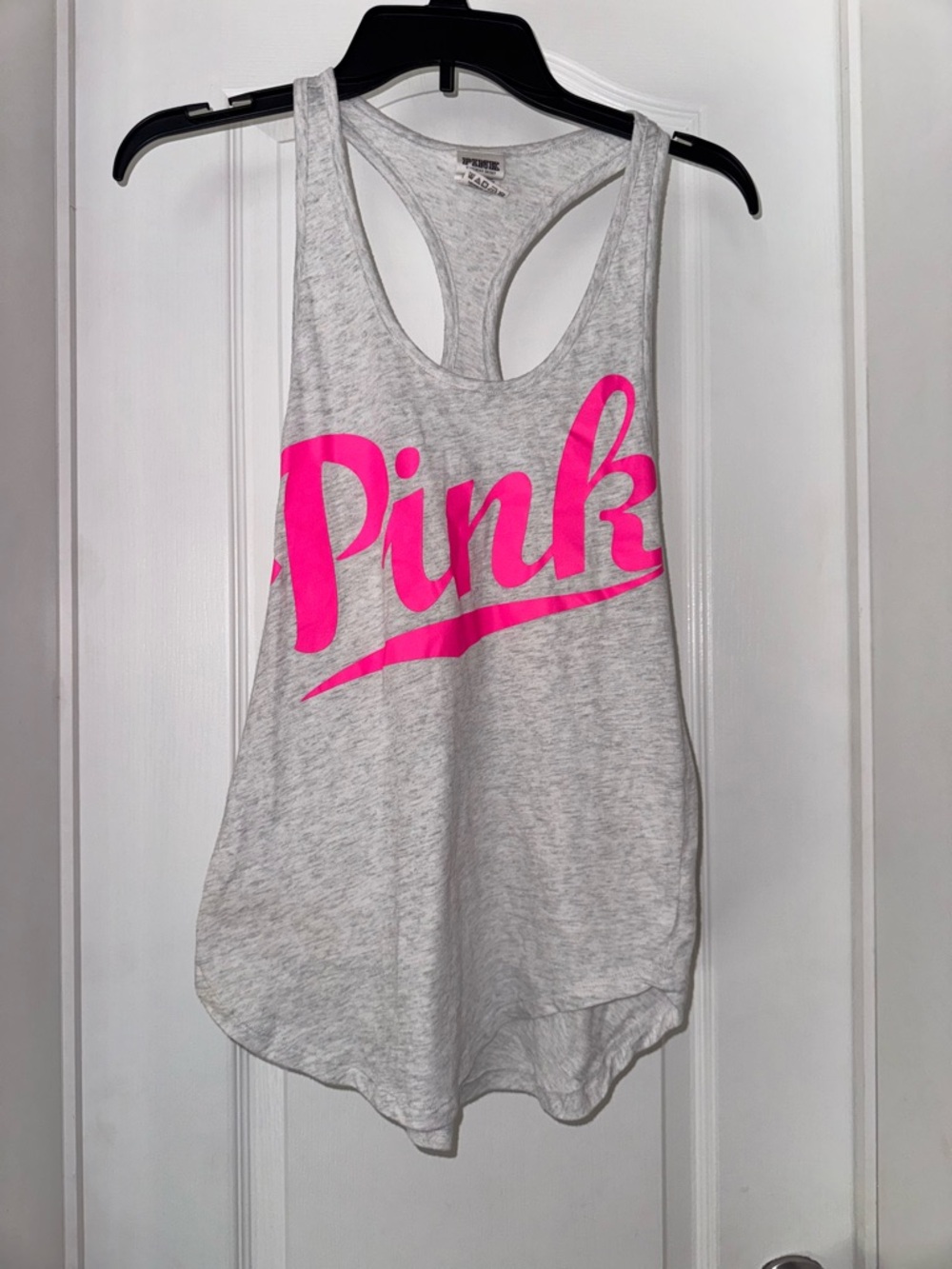PINK Victoria's Secret Light Gray Racerback Tank with Neon Pink Script